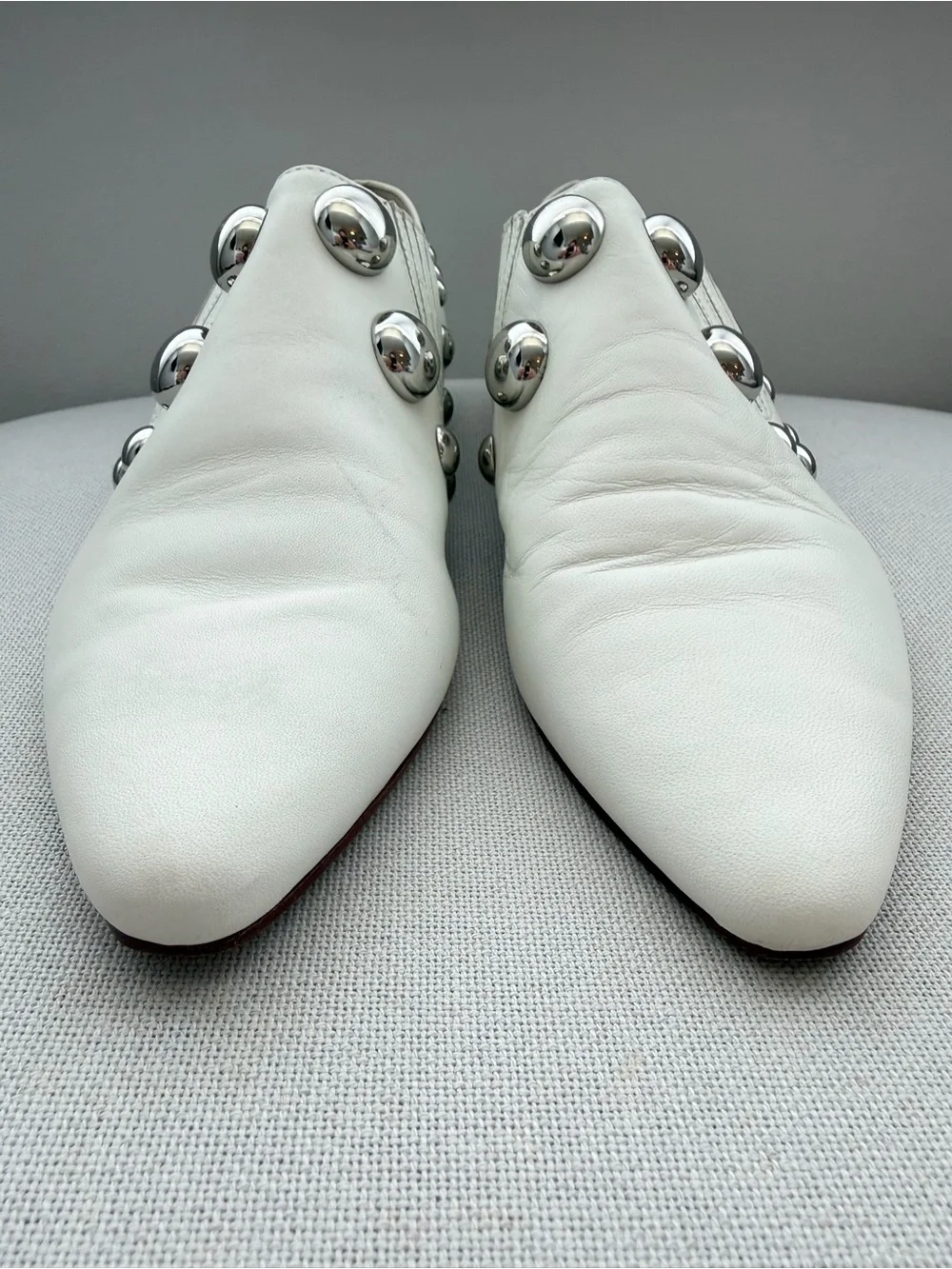 Rare! Tory Burch Loafer White Blythe Studded Metal Slip‎ On Women Size 6.5 M